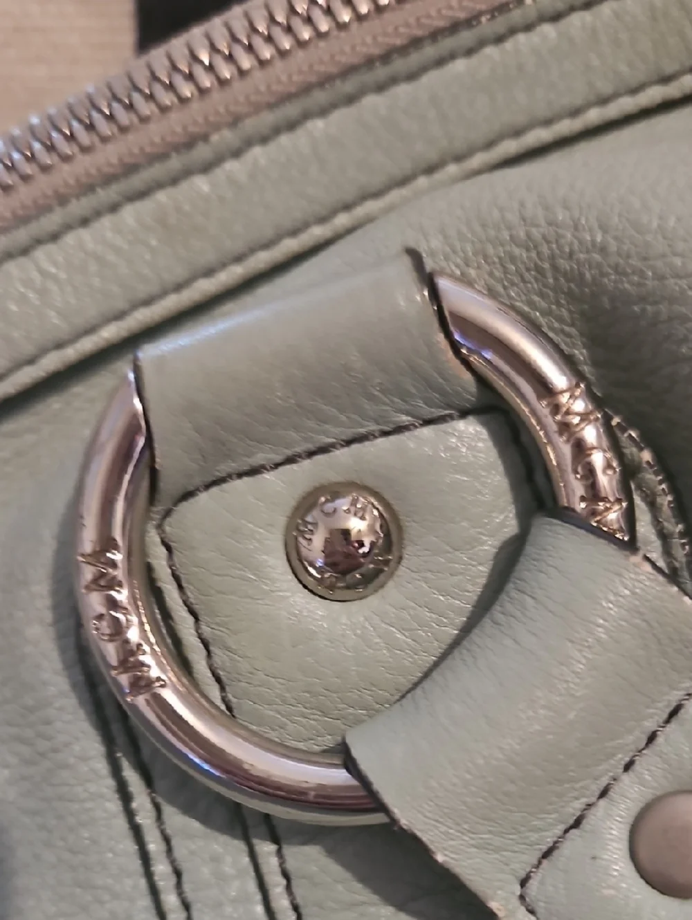 Authentic MCM Worldwide Tassel Leather‎ Tote Shoulder Bag in Light Sage Green